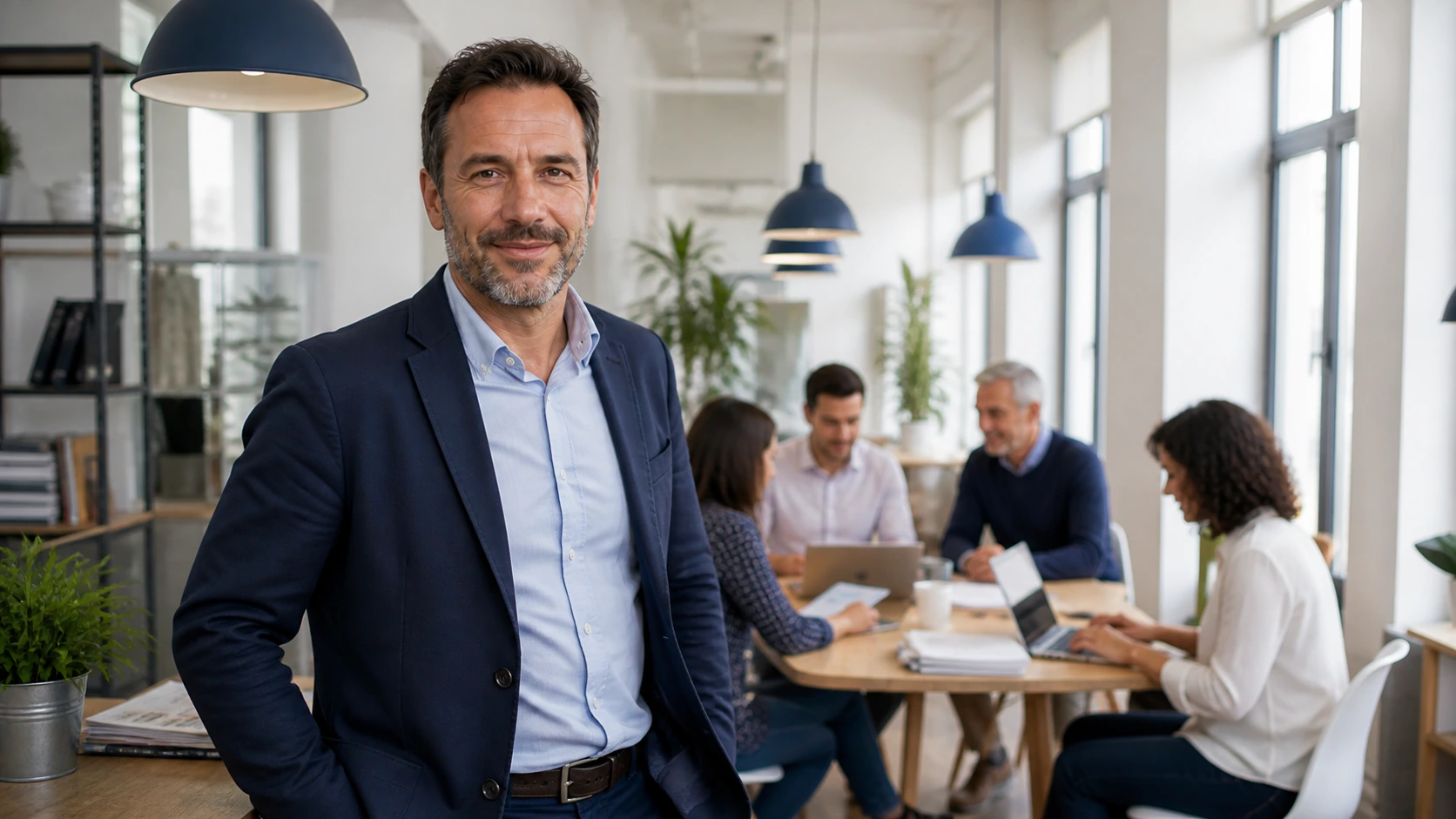 Dirigeant entouré de son équipe de services